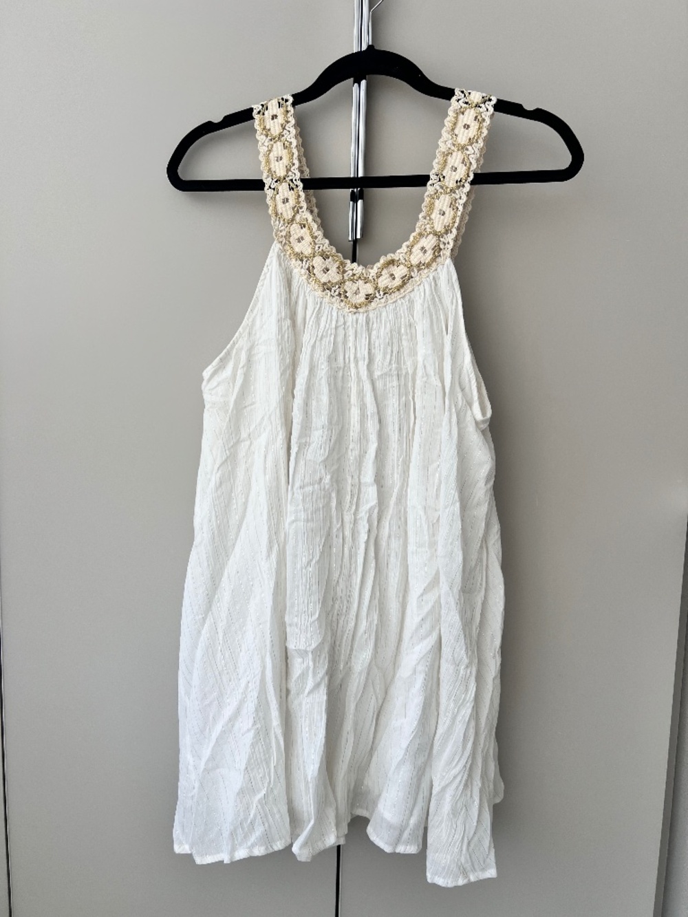 NWT L*Space White Cotton Crochet Boho Beach Cover-Up Mini Dress | Size M